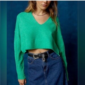 ❤️‍🔥BOGO FREE BDG Valeria Kelly green soft knit fuzzy vneck sweater crop large